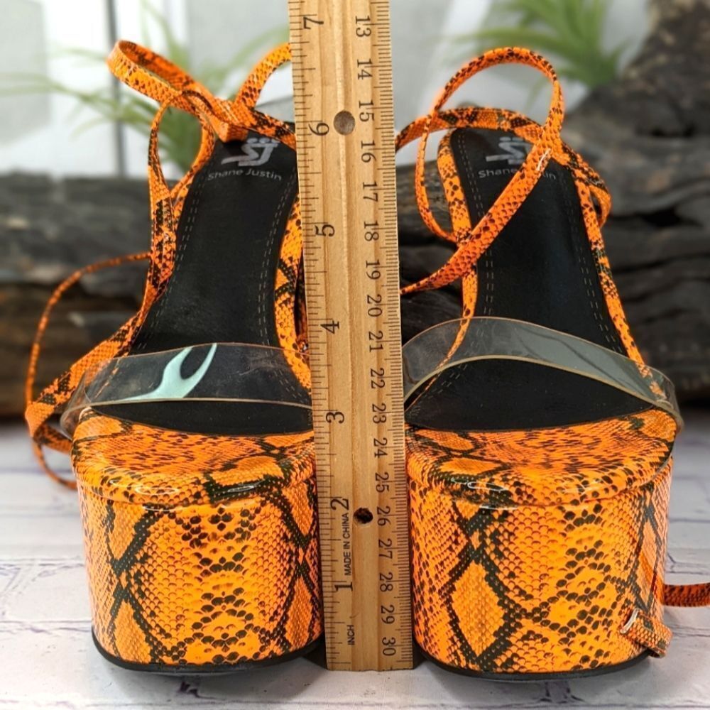 Shane Justin Anaconda Exotic Dancer Gladiator Platform Stripper Heel Neon Orange - Picture 14 of 14